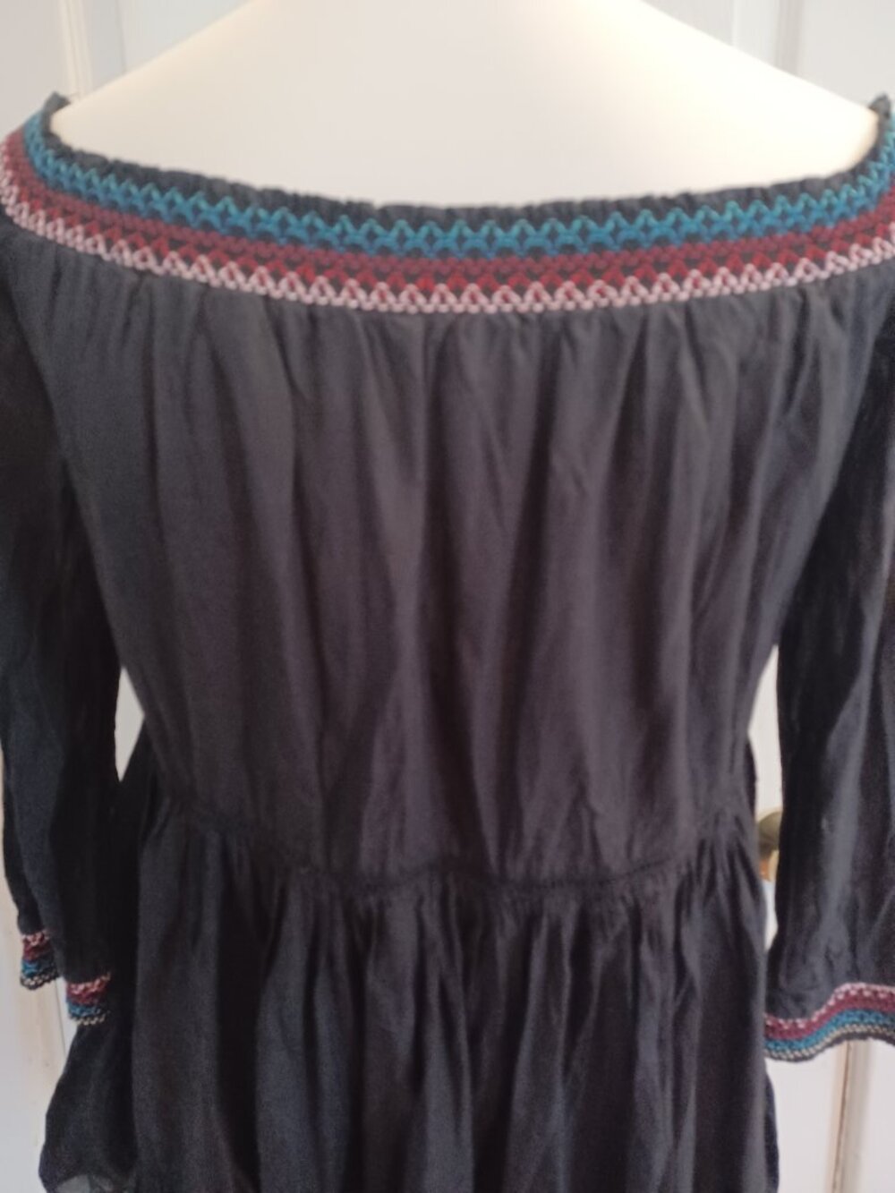 Free People Sunbeams Black Floral Embroidery Tiered Babydoll Dress Boho - Picture 5 of 6